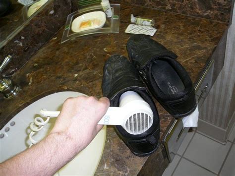 Drying Shoes with Hair Dryer